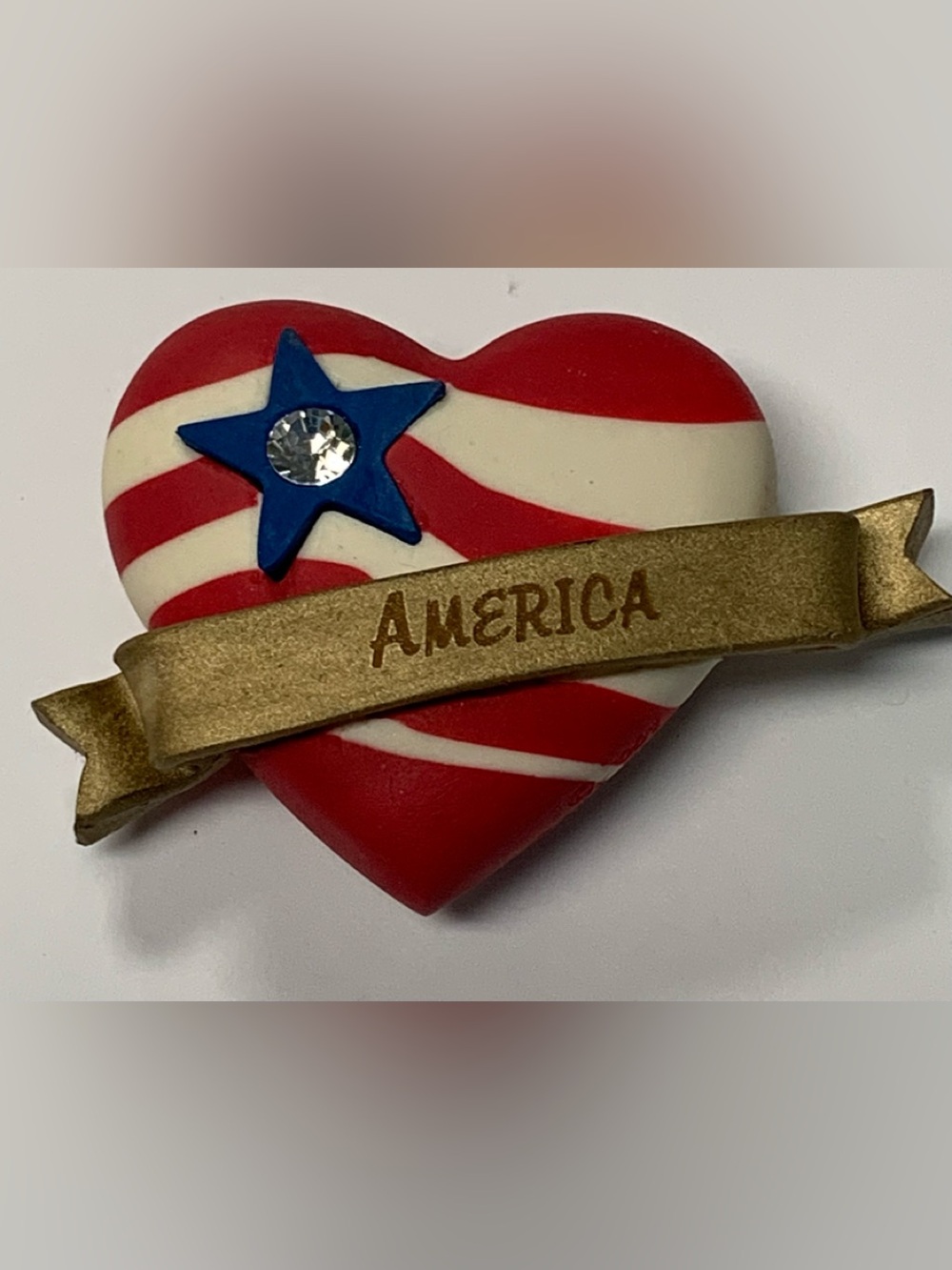 New America clay Heart Patriotic magnet  - Red, White & Blue